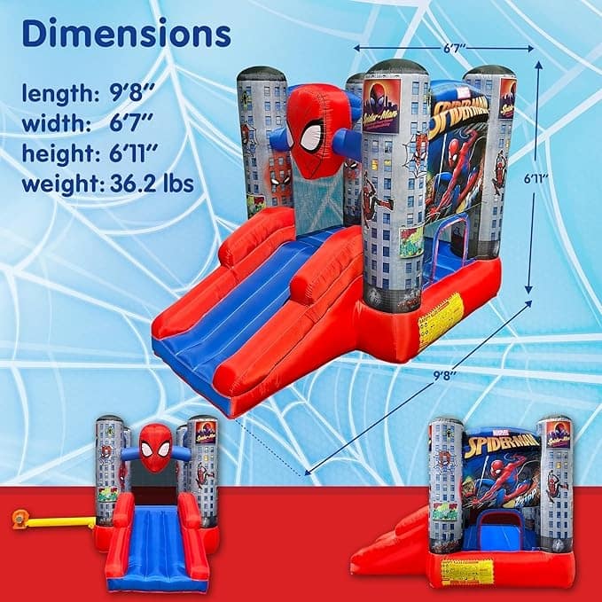 Marvel Spider-Man Bounce House with Slide, Kids Inflatable Spiderman Bouncy Castle Indoor Outdoor Plus Heavy Duty Air Blower