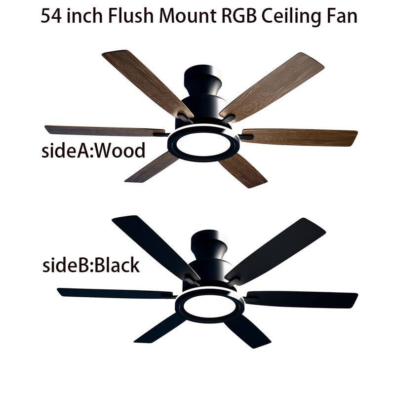 54 Inch Flush Mount Low Profile Ceiling Fan with Light - 54 Inches