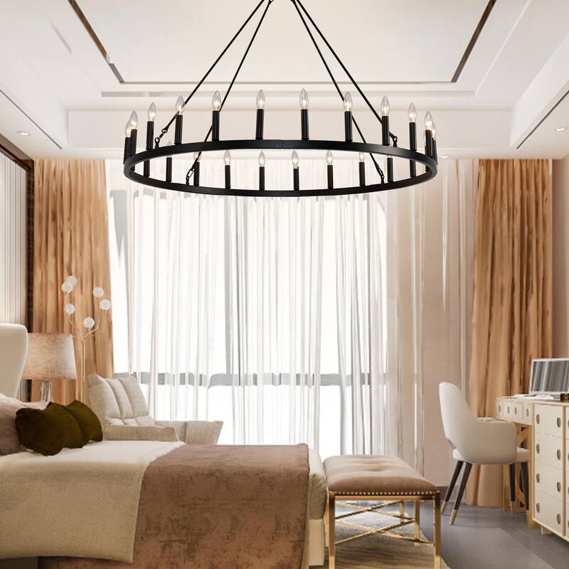 Large Black Large Wagon Wheel Chandelier Modern Farmhouse Candle Chandeliers