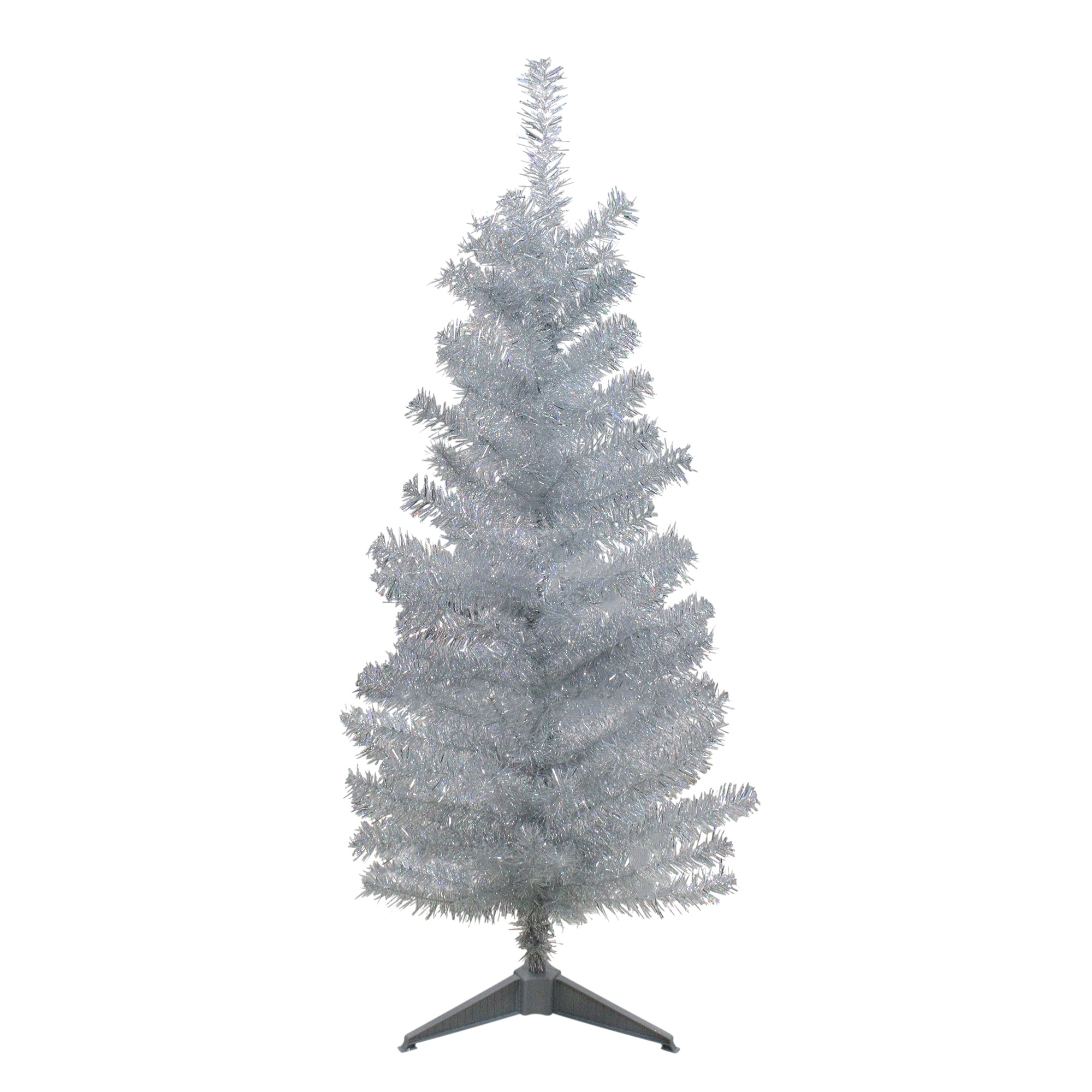 Shop 4 Holographic Silver Tinsel Slim Artificial Christmas Tree