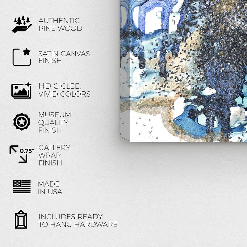 Wynwood Studio Abstract Glitter Rocks II Blue and Metallic Gold Modern & Contemporary Wall Art Canvas Print