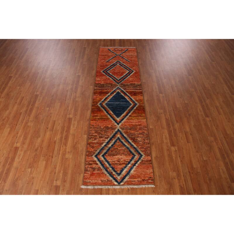 Orange Moroccan Runner Rug Handmade Tribal Oriental Wool Carpet - 2'9" x 9'10"