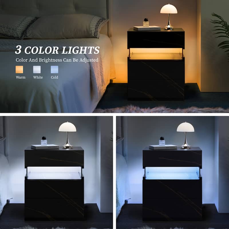 LED Nightstands, 3 Drawer Dresser for Bedroom, End Table with Acrylic Board LED Bedside Tables, for Bedroom Living Room