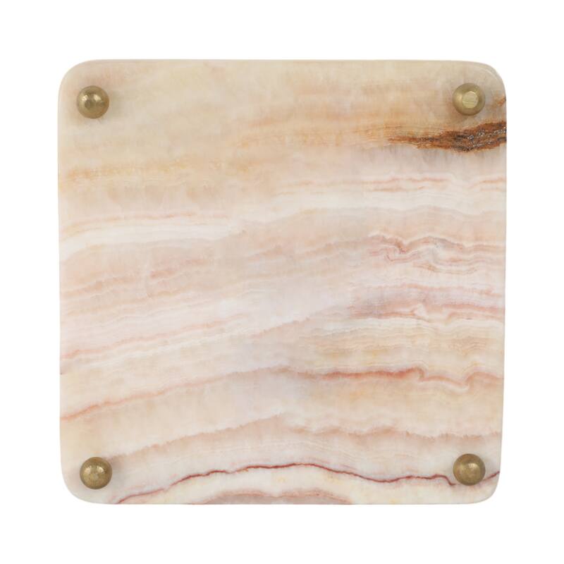 Handcrafted Stone Marble Decorative Tray Casual Style - 1" Ivory - 7" x 7" x 1"