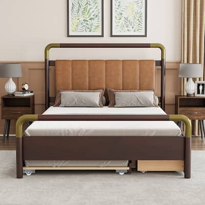 Queen Size Wooden Storage Platform Bed