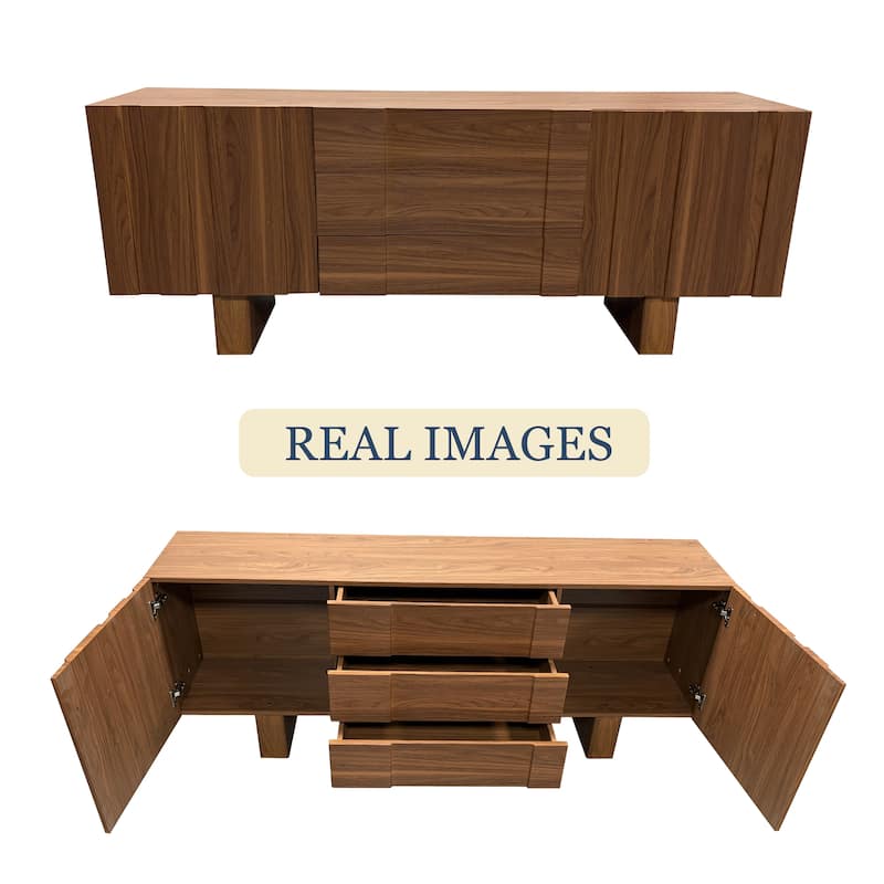 71" Mid Century Wood TV Stands, Brown Media Console with 3 Drawers and 2 Cabinets