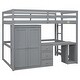 preview thumbnail 7 of 32, Wooden Loft Bed with Built-in Desk,A Wardrobe,Three Drawers,an Open Storage Cabinet,Full Size