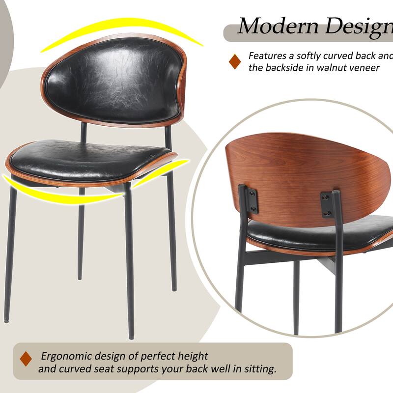 Dining Chairs Set of 2 - Italian-Inspired Bentwood Design with Matte Metal Legs & Luxe PU Leather Seating