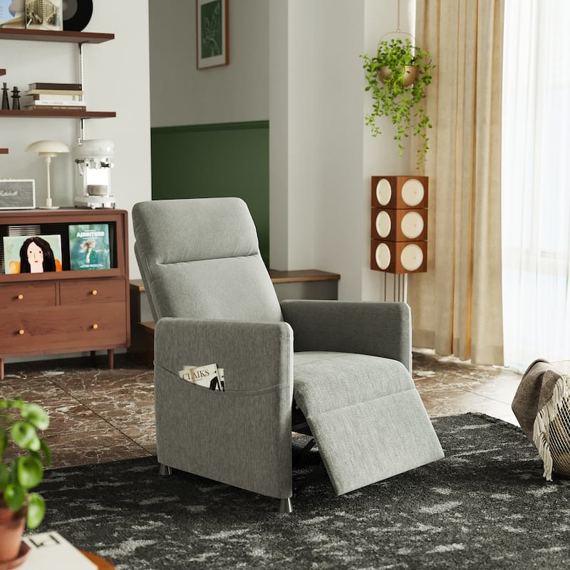 Power Recliner Chair for Adults - Modern Fabric Electric Recliner / Footrest, Padded Seat - Space-Saving Design