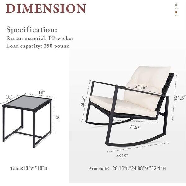 dimension image slide 2 of 10, Pheap Outdoor 3-piece Rocking Wicker Bistro Set by Havenside Home