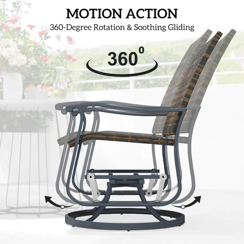2-Piece Brown Outdoor Rattan Chairs with Swivel Gliding and Curved Arms for Comfortable Seating - 23.6" W x 30.7" D x 37.8" H
