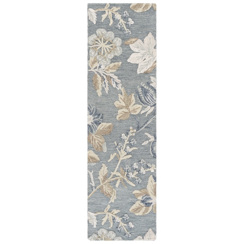 SAFAVIEH Handmade Jardin Novka Floral Wool Rug - 2'3" x 8' Runner - Blue/Beige