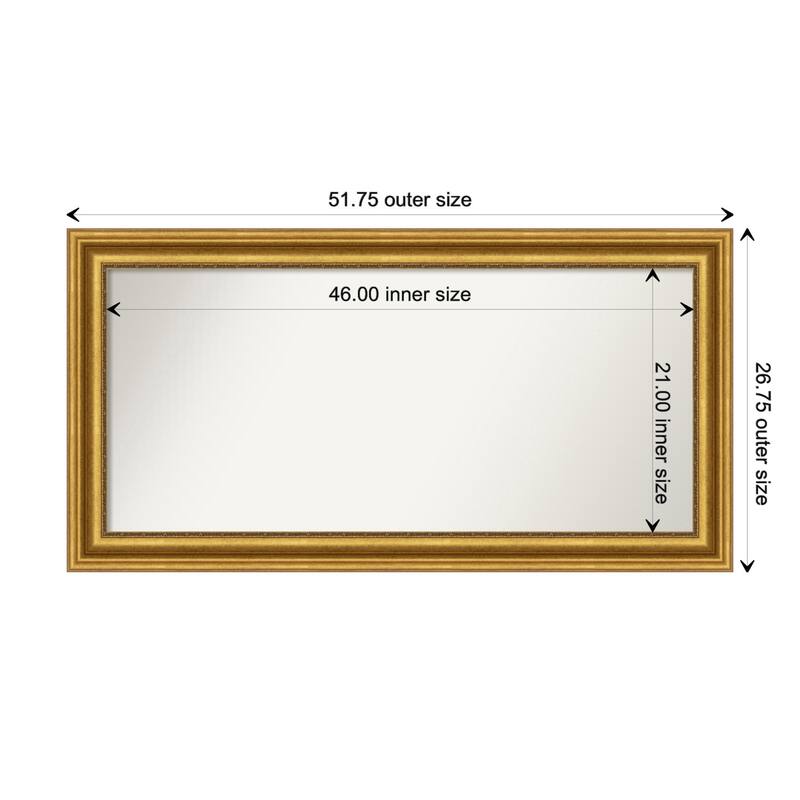 Parlor Gold Framed Non-Beveled Custom Wall Mirror, Bathroom Vanity Mirror - Outer Size: 51.75 x 26.75