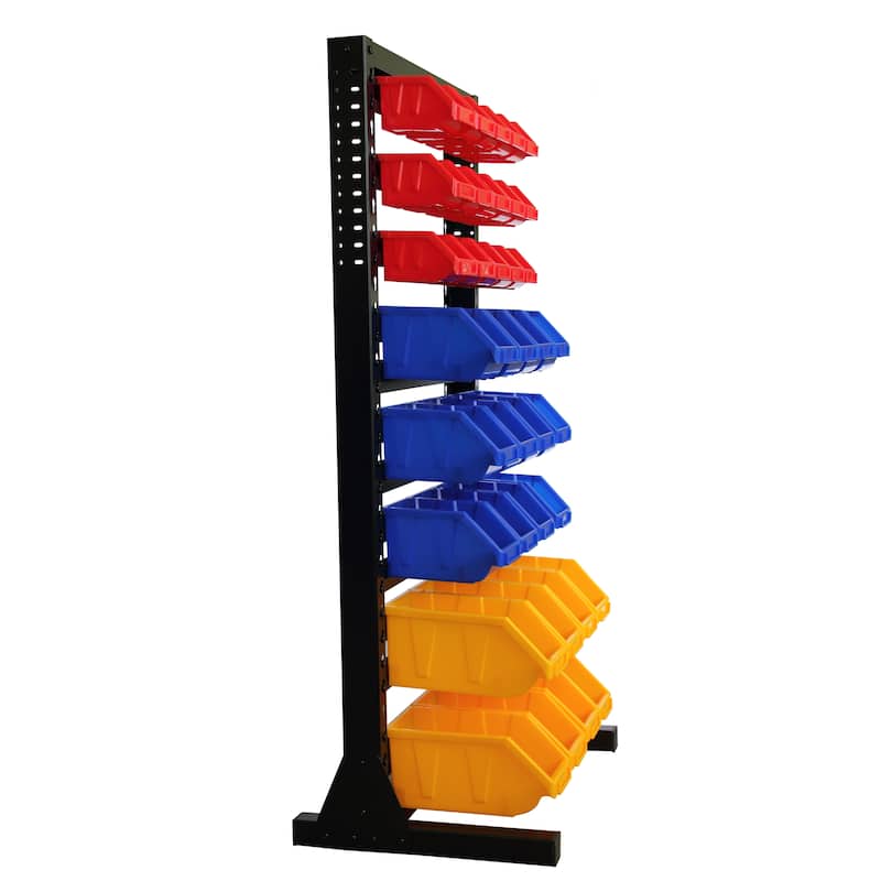 King's Rack Hanging Bin Rack Storage System Heavy Duty Steel Rack Organizer Shelving Unit w/ 35 Plastic Bins in 8 tiers - N/A