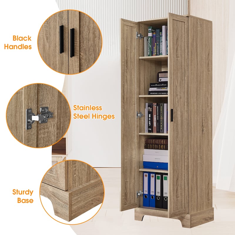 Freestanding Storage Cabinet with Doors, 5-Tier Shelving & Adjustable Shelves, Tall MDF Unit for Bathroom or Pantry