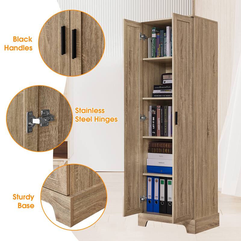 Roomfitters Tall 2-Door Storage Cabinet with 5-Tier Adjustable Shelves, Modern MDF Linen Tower for Bathroom & Office