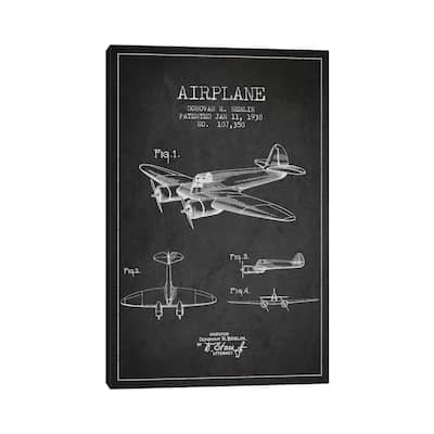 iCanvas "Plane Charcoal Patent Blueprint" by Aged Pixel Canvas Print