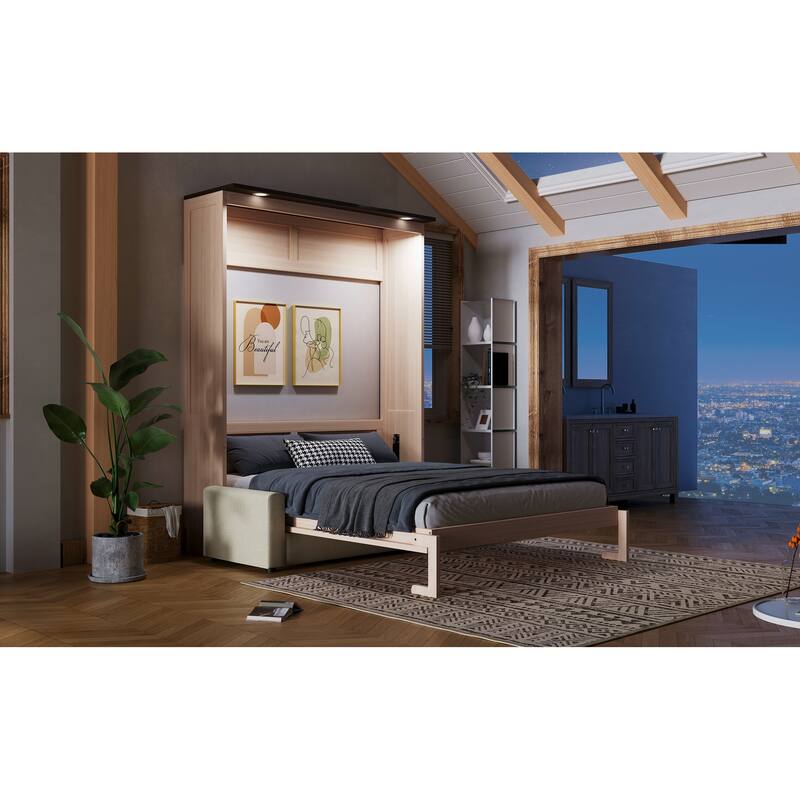 Queen Size Murphy Bed with Sofa and LED