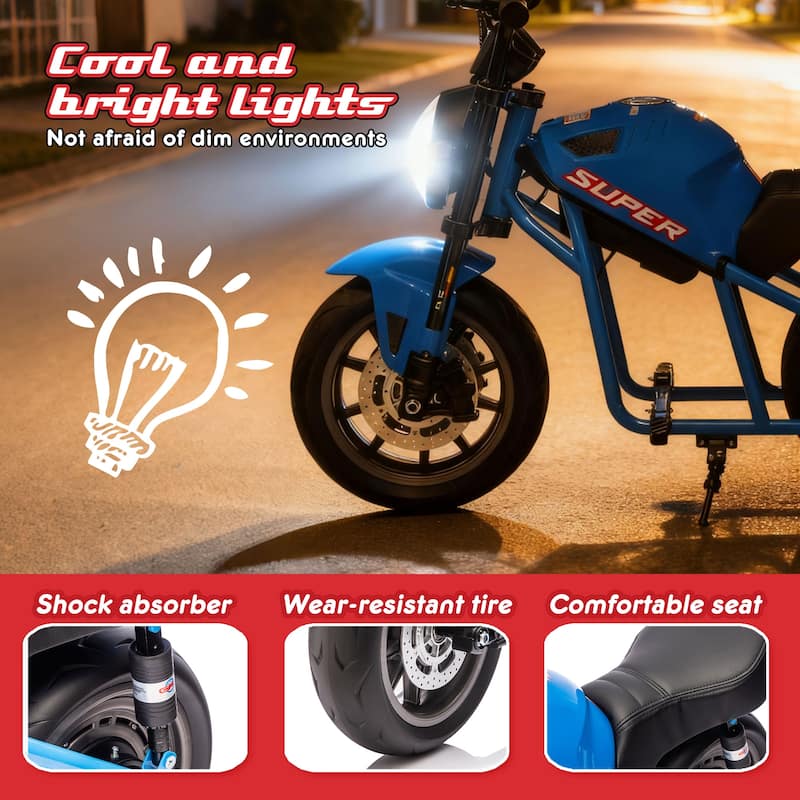 Simple Electric Bike Kids Electric Motorcycle Blue 24V Ride-On Motorcycle with Built-in Music & LED Lights