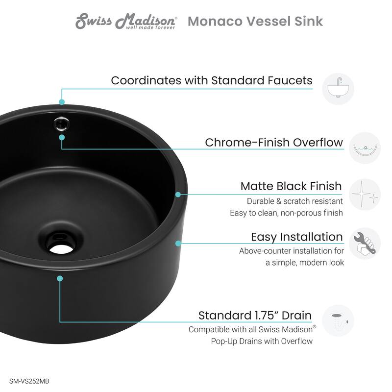 Swiss Madison Monaco® Round Ceramic Bathroom Vessel Sink