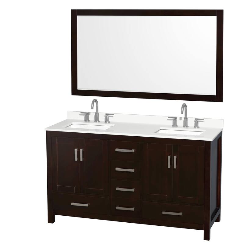 Wyndham Collection WCS141460D-QTZ-US3M58 Sheffield 60" Free Standing - Espresso / White Quartz Top / Brushed Chrome