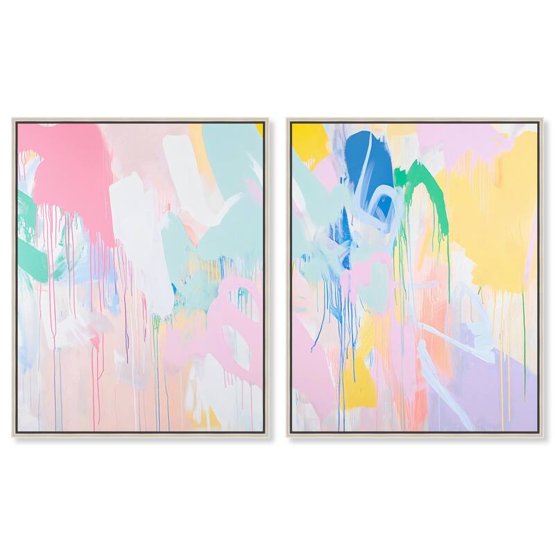 Joyful Drips Canvas Set of 2 by Art Remedy - 24" x 30" - Silver