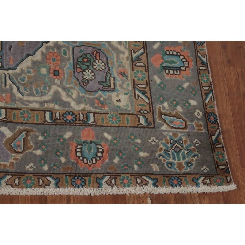 Tabriz Persian Vintage Rug Traditional Yellow Handmade Wool Carpet - 6'3" x 9'4"