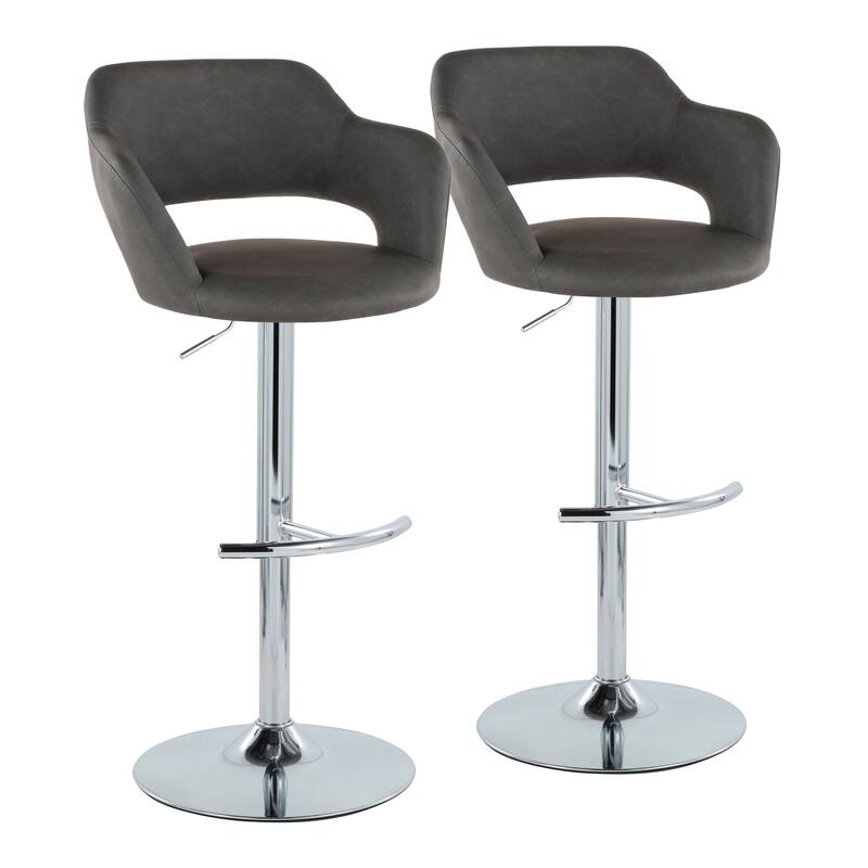 Porch & Den Vallen Adjustable Faux Leather Bar Stool with Rounded T Footrest (Set of 2)