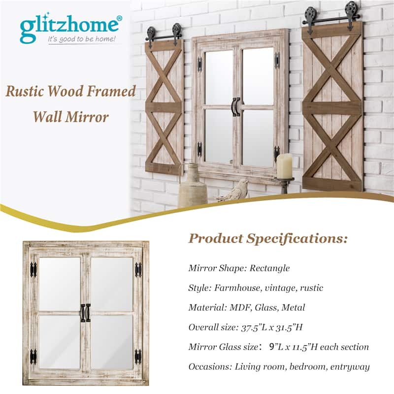 Glitzhome 31.5"H Oversized Farmhouse Wood Frame Accent Window Wall Mirror