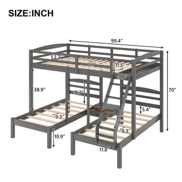 Full Over Twin & Twin Wood Triple Bunk Bed with Storage Drawers