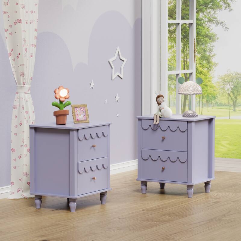 2 Drawers Nightstand Curved Design Cloud Bedside Table