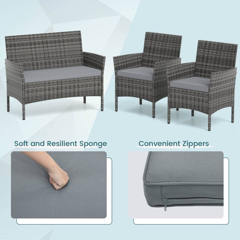 Gymax Set of 4 Furniture Set w/ Washable Cushions & Tempered Glass
