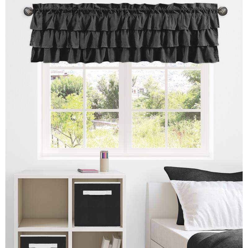 Black Window Curtain Valance - Solid Color for Woodland Rustic Collection Country Farmhouse Tiered Ruffles Ruffled