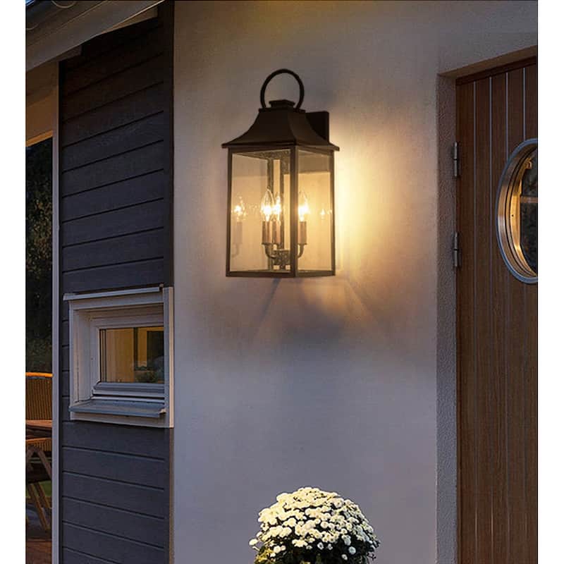 18" Black Gold Outdoor Wall Sconce with Seeded Glass