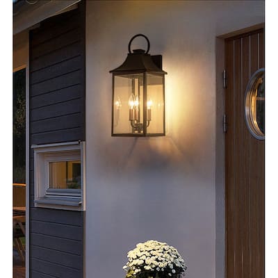 18" Black Gold Outdoor Wall Sconce with Seeded Glass