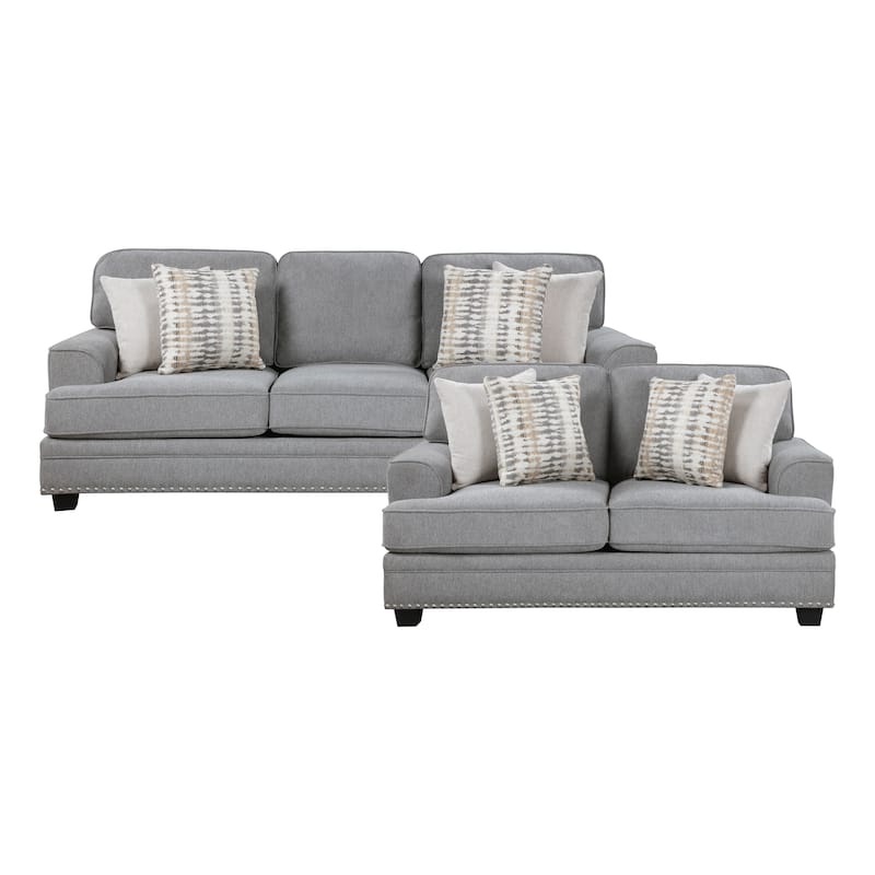 Pombal 2-Piece Chenille Living Room Sofa Set - Grey