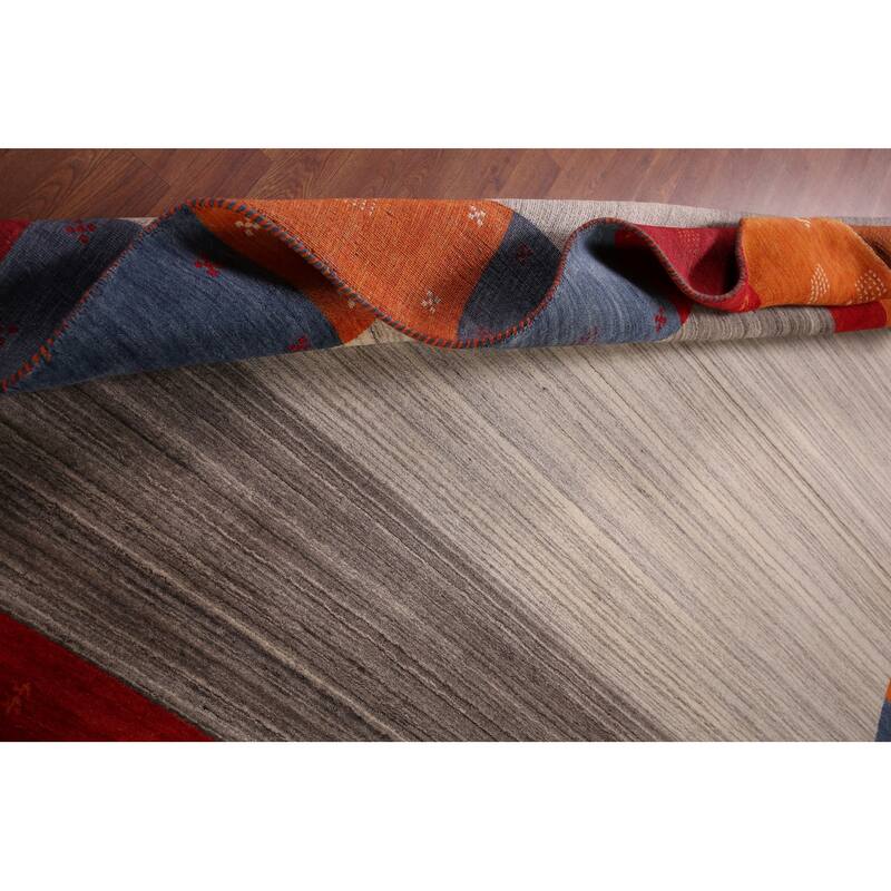 Striped Gabbeh Indian Area Rug Handmade Oriental Beige Wool Carpet - 8'4" x 9'8"