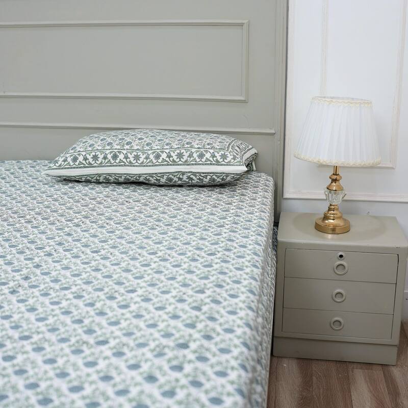 Fabdivine Handmade Block Print Flat Sheet or Bed Sheet Cotton Fabric Floral Home Decor