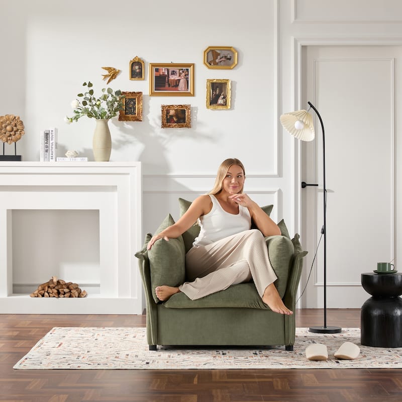 Chenille Lounge Chair with Removable Covers - Green