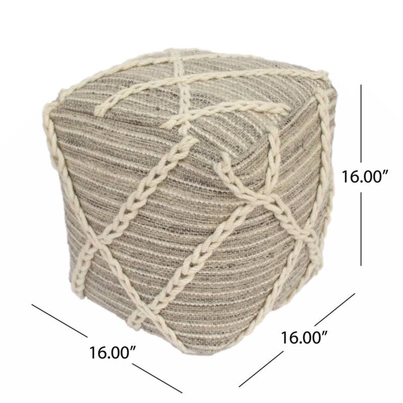 Rope Square Pouf, Gray and Ivory