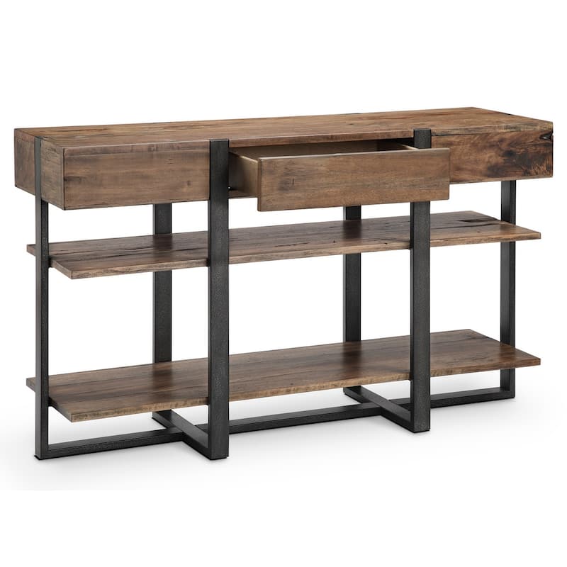 Magnussen Home Prescott Rustic Honey and Distressed Iron Rectangular Sofa Table - 54''W x 16''D x 32''H