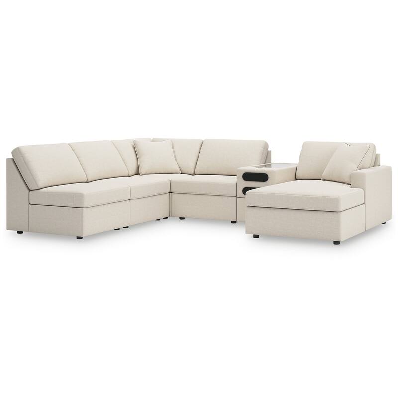 Signature Design by Ashley Modmax 6-Piece Sectional with Chaise and Audio Console - 140" W x 86" D x 36" H - Beige - Left Facing