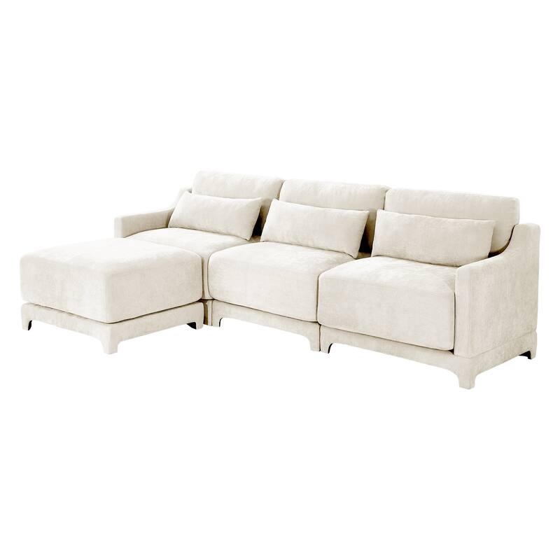 105.9" Chenille 3-Seater Sofa with 2 Ottomans & High-Resilience Sponge Base
