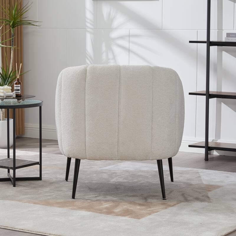 Roomfitters Chenille Barrel Accent Chair, Channel Tufted Vanity Lounge Armchair with Metal Legs for Living Room or Bedroom