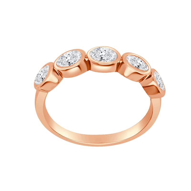 Auriya 14k Gold Lab Grown Oval Diamond Five-Stone Bezel Band 1.00 ct. tw. (F-G, VS) - 4 - Rose