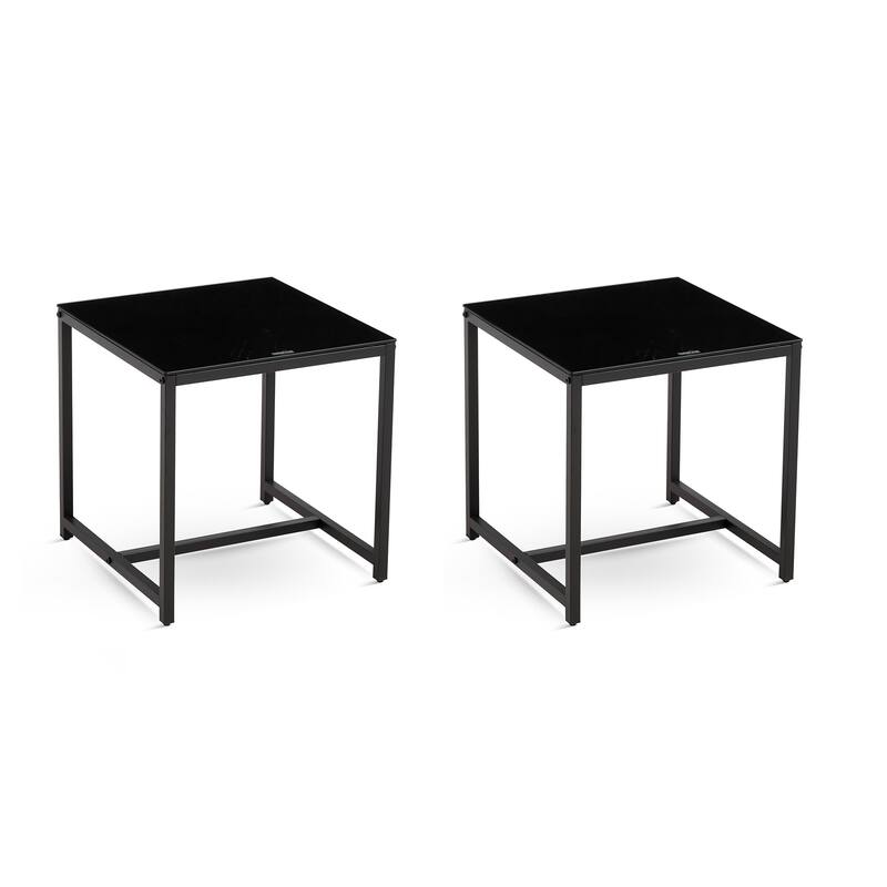 Black Glass Night Stand,MDF Side Table, Small Tea Table, Sofa Table with Metal Leg