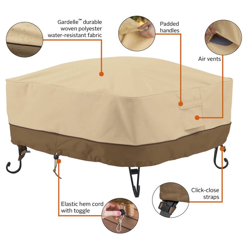 Classic Accessories Veranda Water-Resistant 36 Inch Full Coverage Square Fire Pit Cover