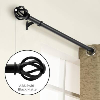 Deco Window 1 Inch 72"-144" Black Curtain Rod with Swirl Finials for Windows Adjustable Length Pole for Windows