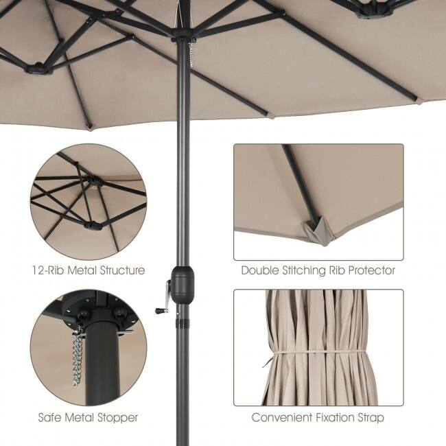 15 Feet Patio Double-Sided Umbrella with Hand-Crank System - 15.4' x 9.2' x 8.0' (LxWxH)