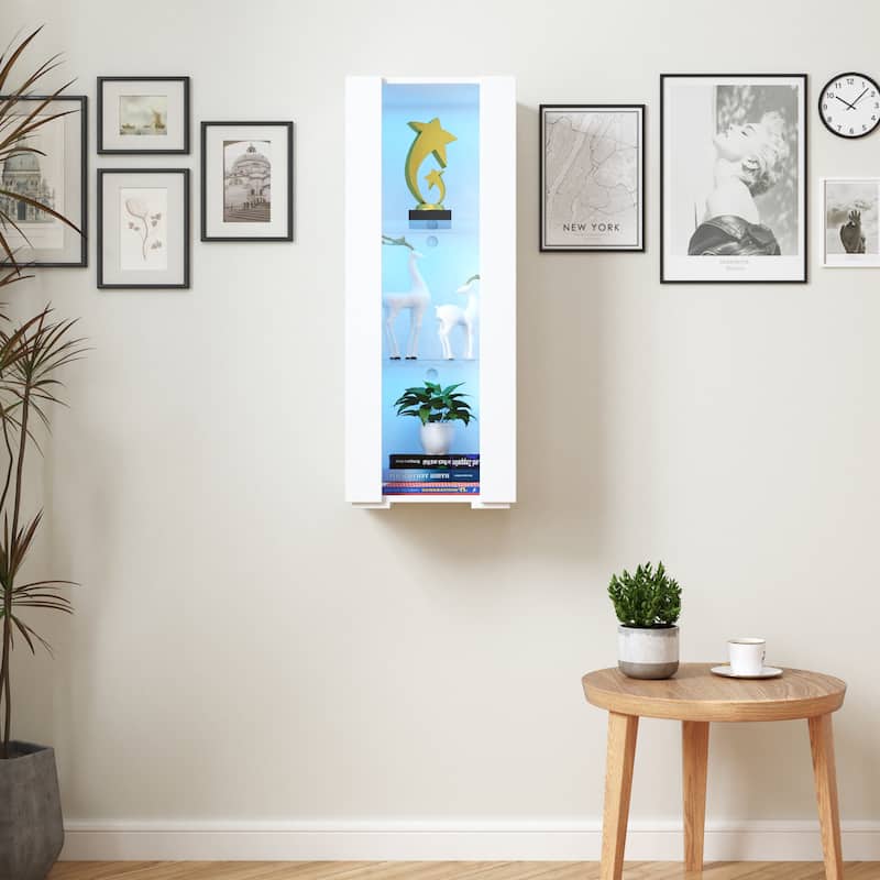 Modern Storage Cabinet with Built-In Aluminum LED Strip Lighting & Glass Shelves – Versatile for Living Room, Bedroom or Office